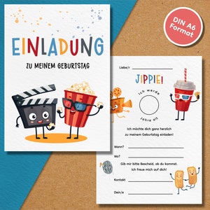 Kino Einladungskarten Kindergeburtstag | Umweltfreundliche A6 Partyeinladungen | Film-Themenparty | Geburtstagsfeier für Kinder