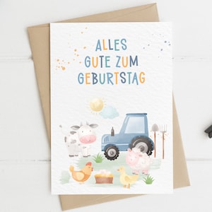 Bauernhof Geburtstagskarte – DIN A6, 300g Karton, beschreibbar – Perfekt für Tierfreunde und Kinder – Optional mit Kraftpapier Umschlag