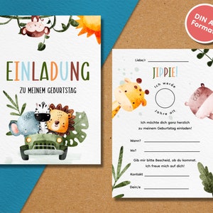 Safari Einladungskarten Kindergeburtstag | DIN A6 | Partyeinladungen | Dschungel-Party | Geburtstagsparty | Einladungen für Kinder