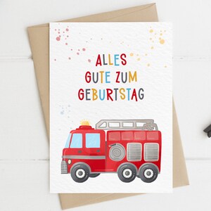 Fire brigade birthday card - Happy birthday - A6 postcard - card gift fire engine