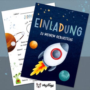 Raketen Einladungskarten für Kindergeburtstag | Umweltfreundliche A6 Partyeinladungen | Weltall-Themenparty | Geburtstagsfeier für Kinder