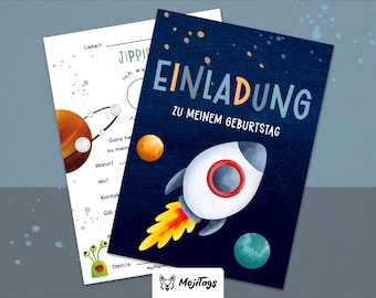 Rocket invitation cards for children's birthdays | Eco-friendly A6 party invitations | Space-themed party | Birthday party for children