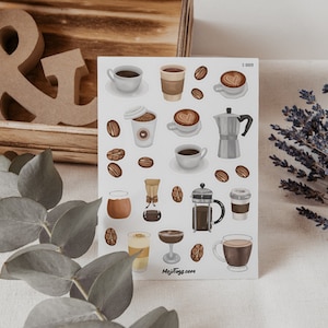 Foglio di adesivi per caffè | Adesivi Bullet Journal, Adesivi Scrapbook, Adesivi Planner, Regalo, Adesivi, Cappuccino, Latte Art