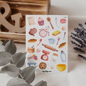 Backen Sticker Sheet | Individuelle Backmotiv Sticker für Bullet Journal, Planer, Scrapbook | Muffin, Torte, Cupcake, Bäckerei, Aufkleber