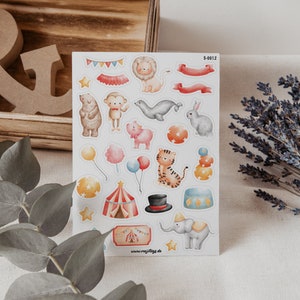 26 autocollants de cirque faits à la main pour la journalisation de balles, le scrapbooking et les planificateurs - conception de cirque magique - autocollants, autocollants, animaux de cirque