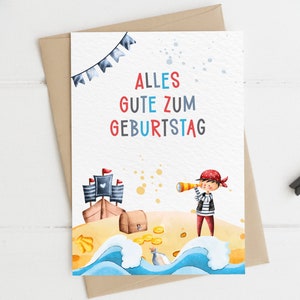 Piraten Geburtstagskarte – DIN A6, 300g Karton, beschreibbar – Perfekt für Freibeuter – Optional mit Kraftpapier Umschlag