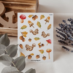 Autumn Sticker Sheet | Bullet Journal Stickers, Scrapbook Stickers, Planner Stickers, Mushrooms, Gift, Stickers, Squirrels, Leaves