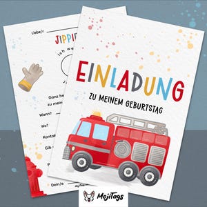 Feuerwehr Einladung Kindergeburtstag | DIN A6 | Partyeinladungen | Feuerwehr-Party | Geburtstagsparty | Einladungskarten für Kinder