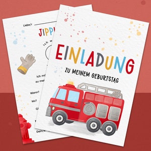 Feuerwehr Einladungskarten Kindergeburtstag | DIN A6 | Partyeinladungen | Feuerwehr-Party | Geburtstagsparty | Einladungen für Kinder