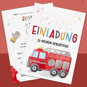 Feuerwehr Einladungskarten Kindergeburtstag DIN A6 Partyeinladungen Feuerwehr-Party Geburtstagsparty Einladungen für Kinder Bild 1