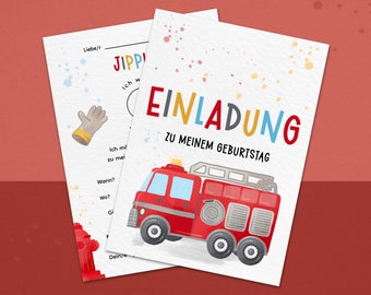 Feuerwehr Einladungskarten Kindergeburtstag | DIN A6 | Partyeinladungen | Feuerwehr-Party | Geburtstagsparty | Einladungen für Kinder