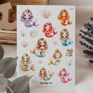 Autocollants sirène - Feuille d’autocollants d’eau de plage de mer de soleil - Bullet Journal Planner Scrapbooking Gift Party Bag Anniversaire