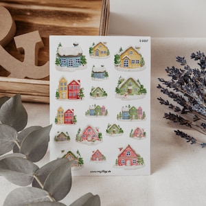 Stickervel winterhuisjes | Bullet Journal Stickers, Scrapbook Stickers, Planner Stickers, Kerstmis, Cadeau, Stickers, Sneeuwhuis