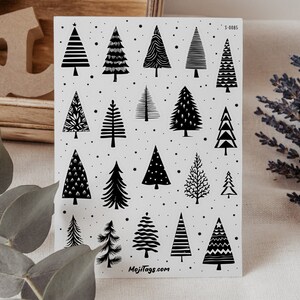 Weihnachtsbaum Doodle Stickerbogen - 20 Schwarz-Weiß Aufkleber für Festtagsplaner und Dekoration Bullet Journal Scrapbook Planer
