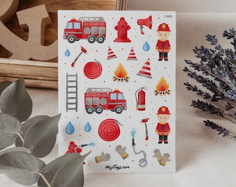 Fire Department Stickers - Sticker Sheet | Bullet Journal Scrapbook Planner Gift Stickers Party Favors Birthday Gift
