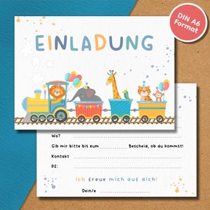 Zug Einladungskarten Kindergeburtstag | DIN A6 | Partyeinladungen | Tier-Party | Geburtstagsparty | Einladungen für KinderJungs Mädchen