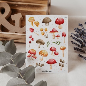 Pilz Stickerbogen - Journal Sticker, Wald Sticker, Herbst, Natur, Planer Sticker, Scrapbooking, Aufkleberbogen, Pilze, Fliegenpilz