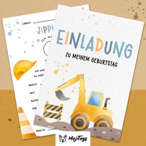 Bagger Einladungskarten Kindergeburtstag| DIN A6 | Partyeinladungen | Geburtstagsparty | Einladungen für Kinder Jungs | Bagger-Party