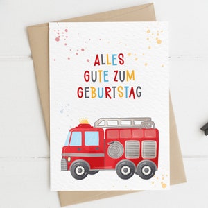 Feuerwehr Geburtstagskarte - Alles gute zum Geburtstag - A6 Postkarte - Karte Geschenk Feuerwehrauto