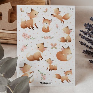 Feuille d’autocollants Fox - embellissez les planificateurs, les journaux intimes, le bullet journal et le scrapbooking, les sacs de fête, les étuis pour téléphones portables