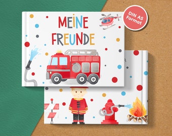 Feuerwehr Freundebuch für Kindergarten & Grundschule | Erinnerungsalbum für Freunde | Hardcover | Geschenk Einschulung, Kindergartenbeginn