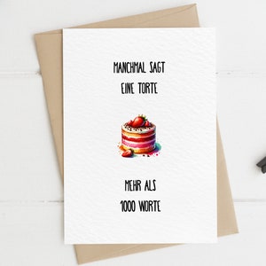 1000 Worte Geburtstagskarte - Glückwunschkarte A6 Postkarte - Karte Geschenk Torte Spruch Lustig Kuchen Muffin