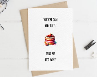 1000 Worte Geburtstagskarte - Glückwunschkarte A6 Postkarte - Karte Geschenk Torte Spruch Lustig Kuchen Muffin