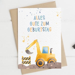 Bagger Grußkarte Kinder - Glückwunschkarte Din A6 Postkarte Kinderparty Baustelle Geburtstagskarte Karte Alles Gute zum Geburtstag