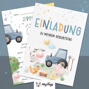 Bauernhof Einladungskarten Kindergeburtstag, A6, Recyclingpapier, Handgemacht