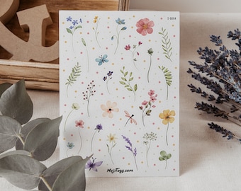 Wildblumen Aufkleber - Frühling Pflanzen Natur Blumen Sticker Sheet - Bullet Journal Planer Scrapbooking Geschenk Mitgebsel Geburtstag