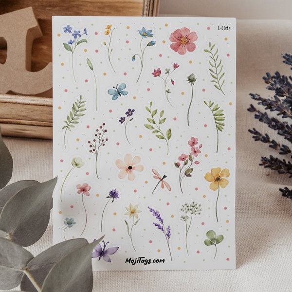 Wildblumen Aufkleber - Frühling Pflanzen Natur Blumen Sticker Sheet - Bullet Journal Planer Scrapbooking Geschenk Mitgebsel Geburtstag