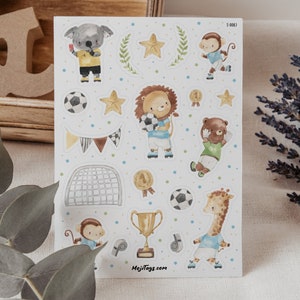 Fußball Stickerbogen - Tierische Spieler Aufkleber für Bullet Journal & Deko - Fußballfieber für Planer und Scrapbooking | Geschenk