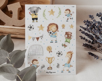 Football sticker sheet - Animal players stickers for bullet journal & decoration - Football fever for planners and scrapbooking | Gift