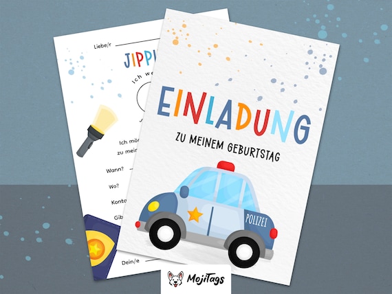 Polizei Einladungskarten Kindergeburtstag | DIN A6 | Partyeinladungen | Polizei-Party | Geburtstagsparty | Einladungen für Kinder