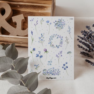 Blaue Wildblumen Stickerbogen - Journal Sticker, Wildblumen Sticker, Frühling, Sommer, Garten, Natur, Floral, Aufkleberbogen Blumen, Blüten