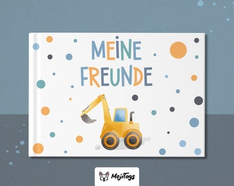 Bagger Freundebuch für Kindergarten & Grundschule | Erinnerungsalbum für Freunde | Hardcover | Geschenk Einschulung, Kindergartenbeginn