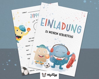 Monster Party Einladungskarten Kindergeburtstag| DIN A6 | Partyeinladungen | Geburtstagsparty | Einladungen für Kinder