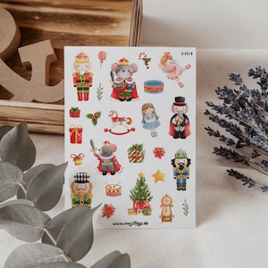 Folha de adesivos de Natal do quebra-nozes | Adesivos de diário com marcadores, adesivos de álbum de recortes, adesivos de planejador, presente, adesivos