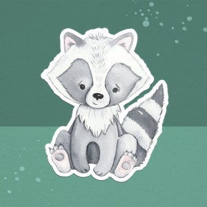 Autocollant raton laveur - Brillant ou Mat - Parfait pour les planificateurs, le scrapbooking et la décoration - 5,9 x 6,9 cm - Sac de fête d'anniversaire animaux de la forêt