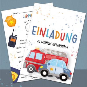 Geburtstagseinladung - Feuerwehr & Polizei Einsatz Einladungskarten Kindergeburtstag | DIN A6 | Partyeinladungen | Einladung