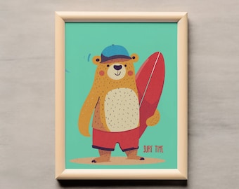 Poster - Surf Time - Dekoration Kinderzimmer - Geschenk Surfer - Wanddeko