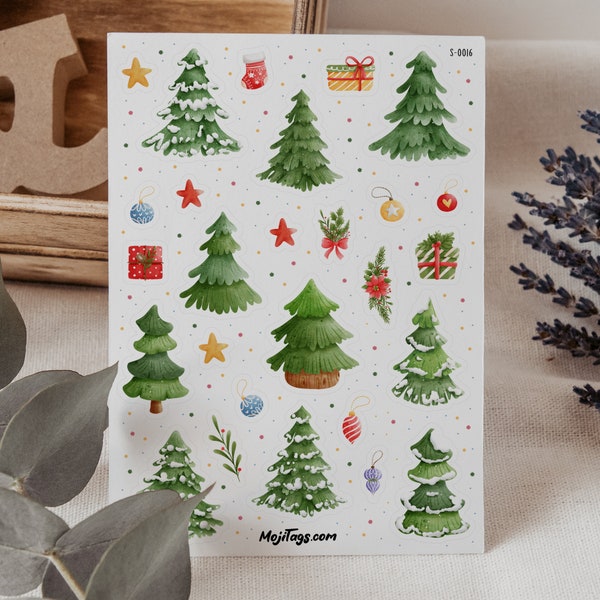 Stickerbogen Weihnachtsbäume - Festliche Tannenbaum Designs - Aufkleber für Kalender, Bullet Journal Sticker - Weihnachts Planner Deko