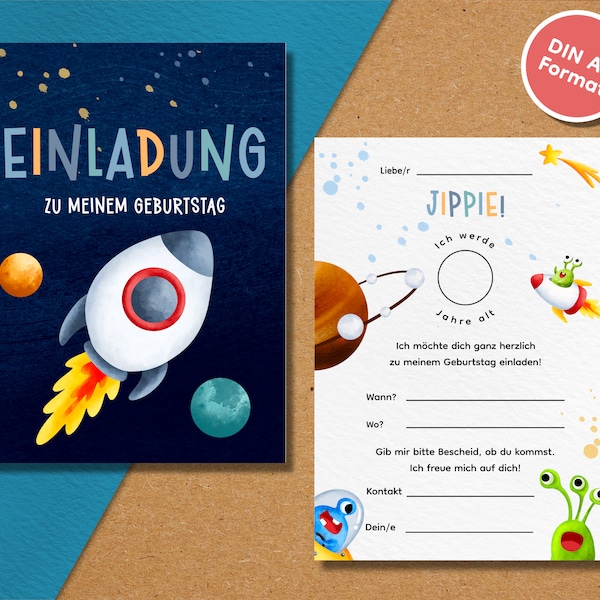 rockets invitation cards for kids birthday | Eco-Friendly A6 Party Invitations | Space Theme Party | Birthday party for children