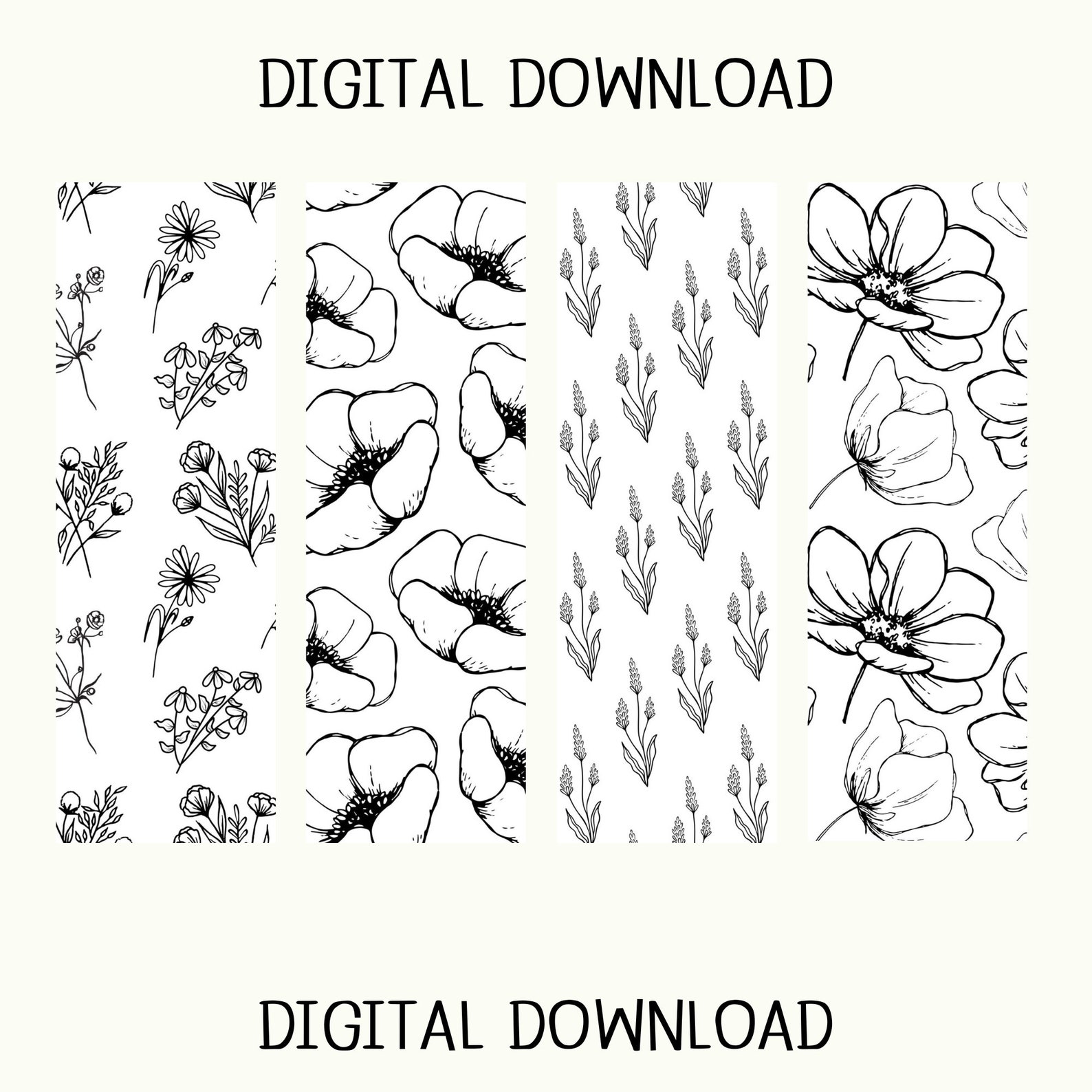 Black &amp; White Flower Printable Bookmarks (SET OF 8) - Black and White ...