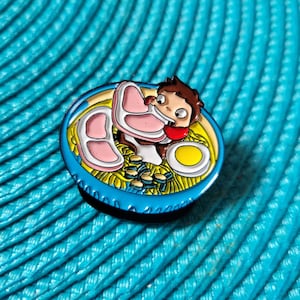 Adorably cute ham eating Ponyo anime sea water Chibi character fantasy enamel pin!
