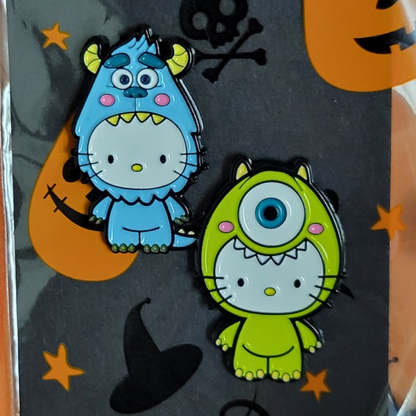 Hello dear friends who love Kitty Collectible items Mike Sully character Monster Disnay and Hello Mashup kitty Crossover Pin cute characters