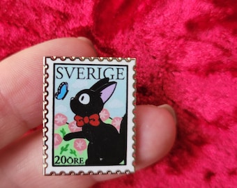 Jiji Cat and Kiki characters from Kiki's Delivery Service Cute in Christmas Stamp Kawaii Anime Japanese Enamel Pin