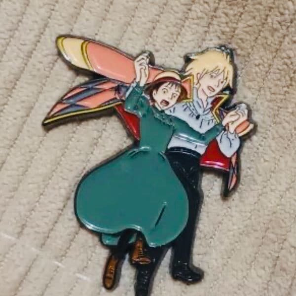 Anime animation love magical walking on air pin fantasy castle chibi collectible