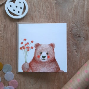 Tarjeta de felicitación Oso flores San Valentín