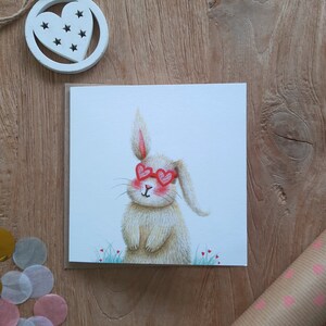 Wenskaart Konijn Hartjes bril Valentijn